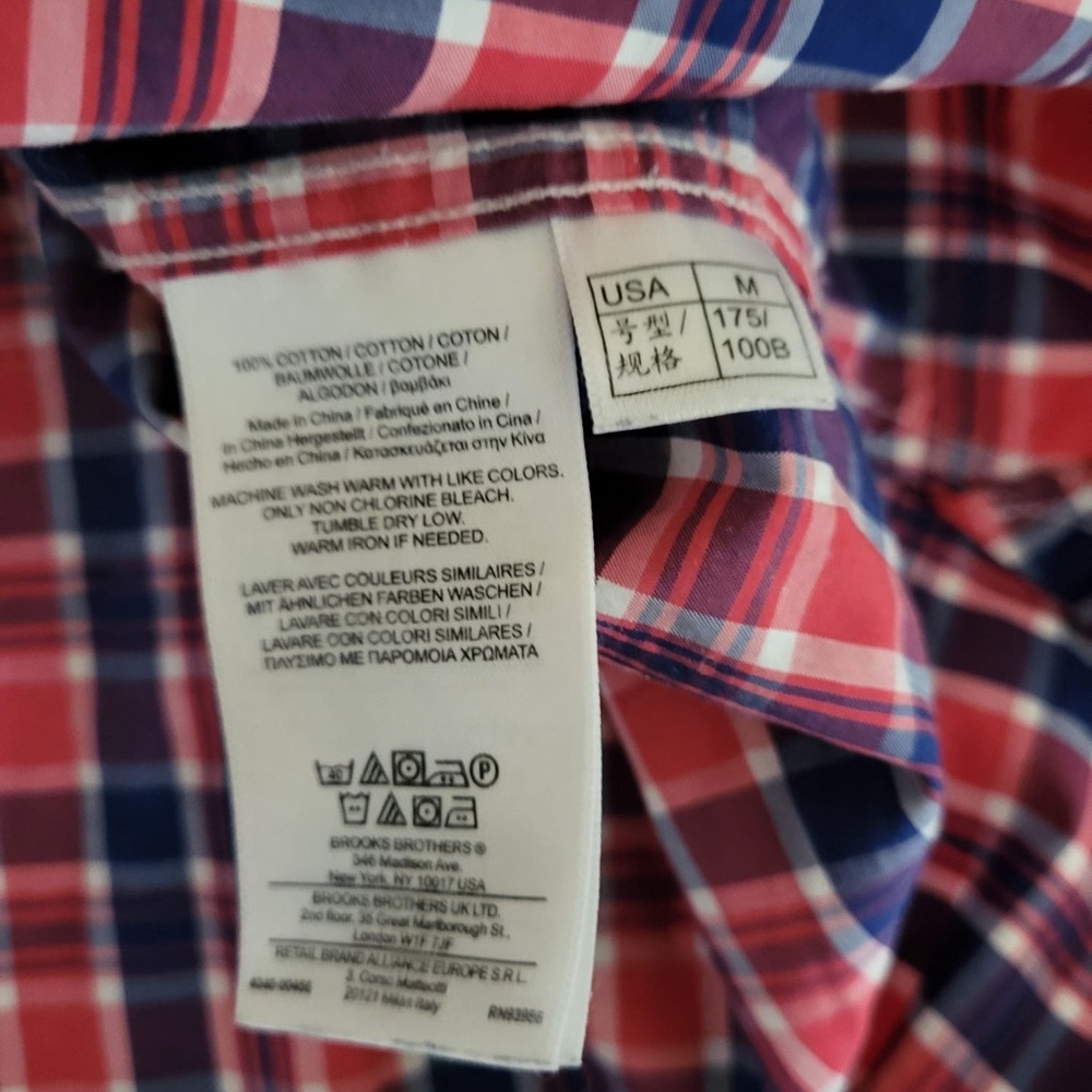 Brooks Brothers Red and Blue Checkered Shirt Medium short sleeve - Picture 3 of 5